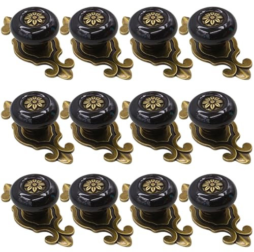 Kelier Retro-Keramik-Schrankknäufe, [12 Stück] Antike Vintage Kommodenknöpfe mit Rückplatte, Schubladengriffe für Küche/Kommode, Schublade/Schrank/Kleiderschrank (12 Stück, Schwarz)