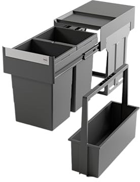 Hailo Abfallsammler 3666901 | 2x 13 L Swing Tandem | Mülltrennungssystem | Einbau-Abfalleimer inkl. Tragekorb Carry 395055 | Kunststoff dunkelgrau | für Küche, Müllsortierung und Aufbewahrung
