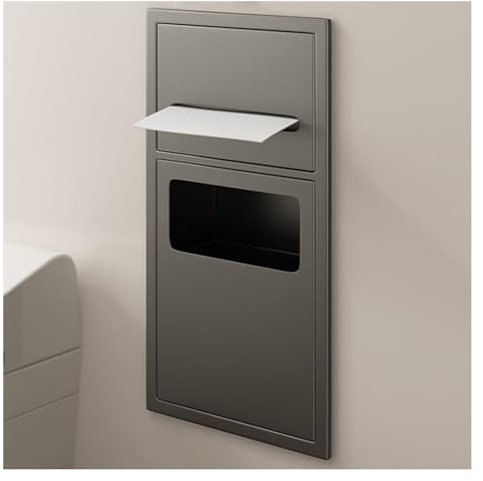 Étagère de douche de salle de bain avec poubelle murale en acier inoxydable, étanche, design encastré (gris, 60 x 28 x 13,5 cm)