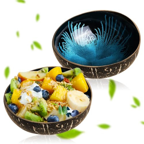 BORDEAG 2 Piezas Cuenco De Coco, Cuenco De Coco Exótico, Cuenco De Concha Natural, Cuenco De Decoración De Coco Cuenco Natural Para Llaves(Azul)