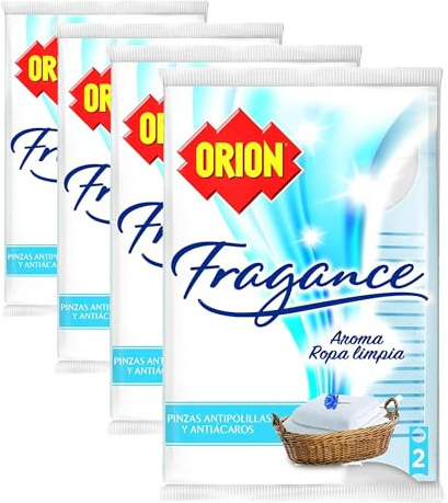 ORION Fragance - Pinzas Ambientadoras Antipolillas para Armarios, Aroma Ropa Limpia - Bolsa de 2 Unidades (Paquete de 4)