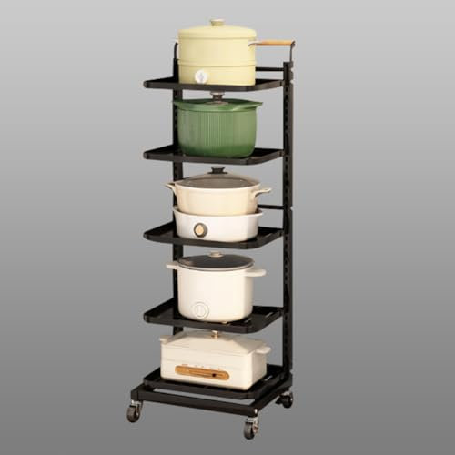 Scaffale verticale in metallo nero con 5 ripiani regolabili per armadio e microonde