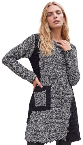 Roman Originals Textured Pocket Detail Longline Jumper for Women UK - Ladies Everyday Autumn Winter Round Neckline Comfy Soft Evening Vacation Work Party Night Out