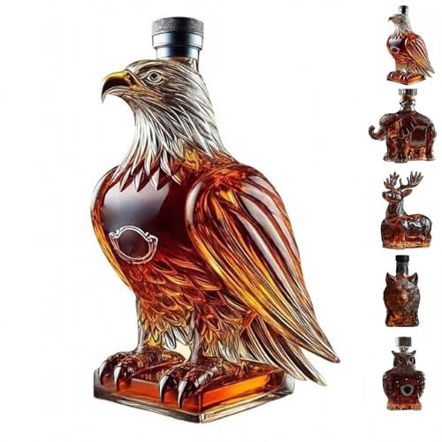 Carafe à whisky unique en verre, bouteille de whisky en forme d'aigle, carafe à whisky en verre avec statue d'animal, bouteille amusante, bouteille d'alcool exquise et distinctive for papa et mari(A)