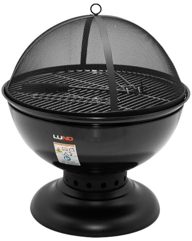 2-in-1 Feuerstelle mit Grillfunktion Ø57cm | Grill & Feuerschale aus Stahl inkl. Rost, Deckel & Schürhaken | Gartenkamin BBQ Outdoor Lagerfeuer Terrassenofen