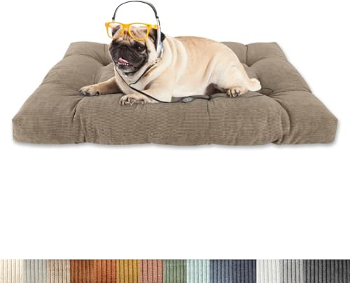 Lsjoaw Orthopädisches Hundebett 60x40x15cm Cordstoff Dog Bed Kleine Hundesofa Plüsch Hundekissen Grosse Hunde Hundecouch rutschfest Unterseite Mittelgroße Hundekörbchen Hellbraun