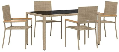 vidaXL Garden Dining Set 5 pcs Beige 150 x 90 x 75 cm Poly Rattan, Garden and Terrace, Modern Outdoor Dining Set, Contemporary Patio Table and Chairs, Wicker Lounge Furniture, Alfresco Collection