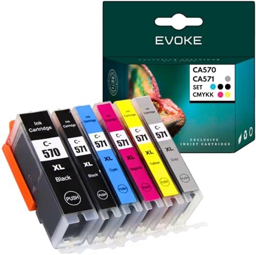 EVOKE 570 XL Patronen Set kompatibel zu Canon MG5750 MG6850 MG7750 XL (C M Y K GY) 4350 Seiten 83ml