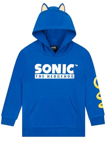 Sonic The Hedgehog Pullover, Cooler Hoodie Jungen aus Baumwolle, Kapuzenpullover für Jungen als bequemer Pullover Kinder in Blau mit 3D-Ohren