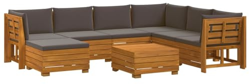 vidaXL Outdoor-Sofagarnitur mit Kissen 8 Stück Braun Massivholz Akazie, Akazienholz-Sofa, UV-beständiger Lounger, wetterfeste Couch, modulare Sitzgelegenheit für Gartenmöbel