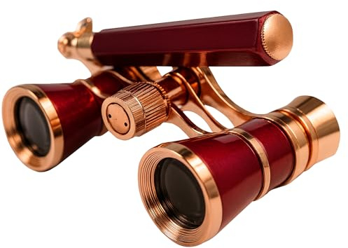 HQRP Neue Generation Opernglas Fernglas 3 x 25 mit kristallklarer Optik (CCO) & Eingebauter ausziehbarer Griff/Burgund mit Goldverzierung