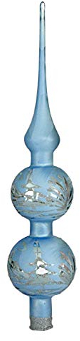 Jingle Bells Lauscha Christbaumspitze eisblau mit Silber Winterlandschaft mundgeblasen handbemalt