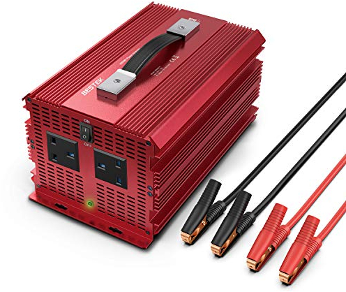 BESTEK 2000W Power Inverter DC 12V to AC 230V 240V Car Voltage Converter with Cigarette Lighter Adapter and Battery Clip