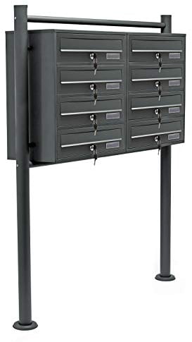 Wiltec Boîte aux Lettres sur Pieds Gris Anthracite 898 x 270 x 1500 mm, avec 8 Compartiments verrouillables 2x4 et Porte-nom, Revêtement en Poudre, pour Courrier