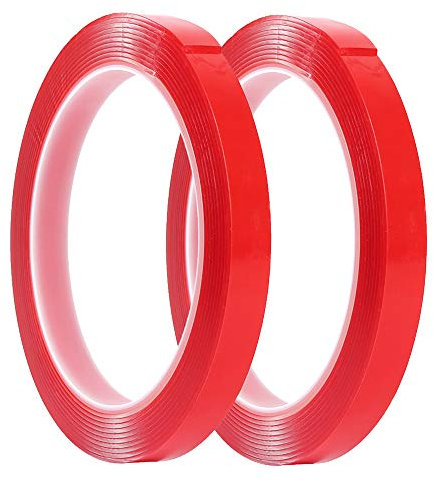 Welcomefee Pack of 2 Double Sided Clear Tape Red Liner Super Strong Self Adhesive Craft Tape Heat Resistant Adhesive Tape for Mobile Phone Repair, Office, Scrapbooks, Document Repair 10mmx3m