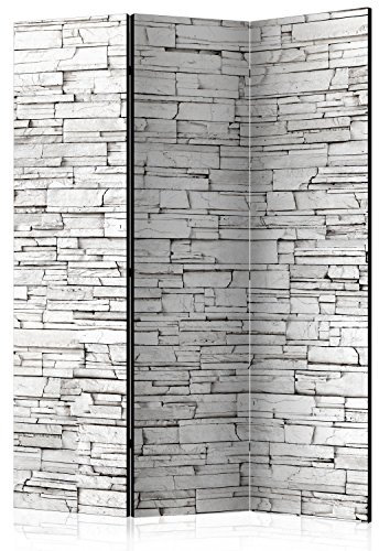 murando - Paravent unilatéral 135x172 cm - Séparateur de pièce en Bois Naturel avec Toile imprimée, pour Chambre à Coucher - Architecture Pierre Blanche Luxe rétro Texture Fond Vintage f-B-0117-z-b