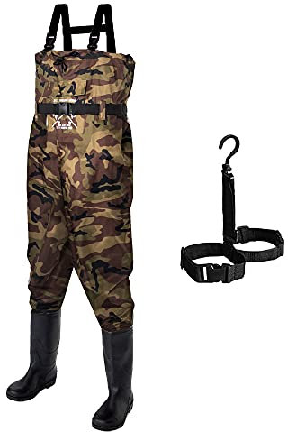 FLY FISHING HERO Trampoliere per gli uomini con stivali da caccia trampolieri stivali da pesca in neoprene per le donne ganci gratuiti inclusi (Camo 9), Mimetico