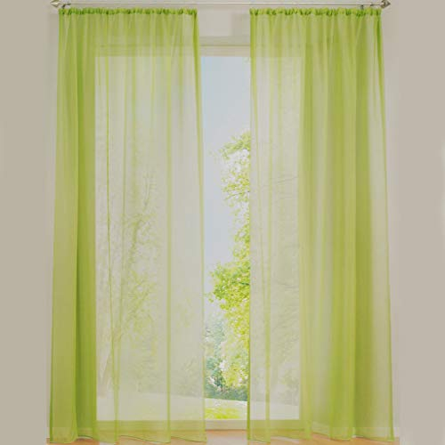 SIMPVALE 2er Set Vorhang durchsichtig Einfarbig Voile-Vorhänge mit Schienenhaken für Gardinen Schlafzimmer Wohnzimmer Balkon, Grün, 140X175 cm