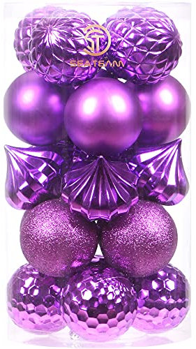 Sea Team 21-Pack Christmas Ball Ornaments with Strings, 80mm/3.15 Large Size Baubles, Shatterproof Plastic Christmas Bulbs, Hanging Decorations for Xmas Tree, Holiday, Wedding, Party, Purple