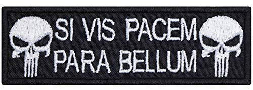 Totenkopf Aufnäher/Aufbügler Si vis pacem para bellum Biker Patch/Bügelbilder zum annähen/aufbügeln | Geschenk Motorradfahrer Applikation für alle Stoffe | 95x30mm