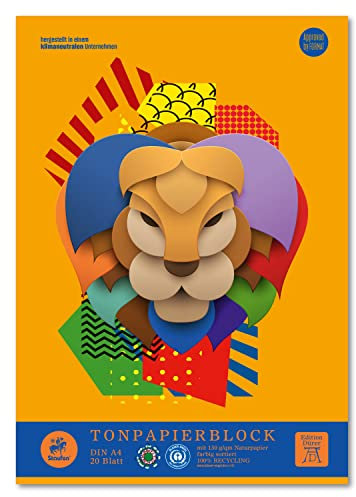 Staufen Edition Dürer Tonpapierblock - DIN A4, 20 Blatt, premiumweißes 130g/m² Recyclingpapier, 10 Farben sortiert, 1 Stück