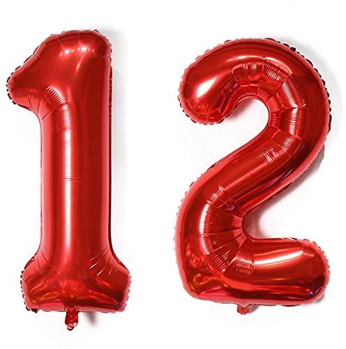 Luftballons Zahl 12, Zahl ballon 12 rot Luftballons 12. Geburtstag deko Mädchen Folienballon 12 Zahlballons 12 rot XXXL 40 Riese Aufblasbar Helium Ballon 12 jahre Geburtstag Deko Mädchen rot (12)