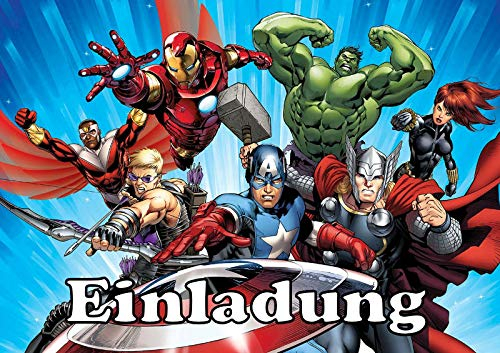 TV-24 12 Einladungskarten & 12 Umschläge für Geburtstagsfeiern und Kindergeburtstage The Avengers Nr. 1