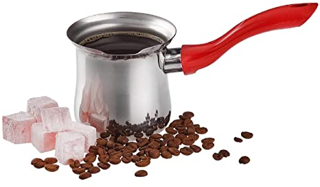 DESTALYA Turkish Coffee Pot | Stainless Steel Coffee Maker | Butter Milk Warmer Sauce | Small Hot Pot for Stove top (Coffee Pot Red)