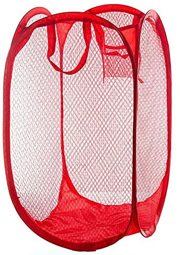 LEENSY Laundry Baskets Foldable Pop Up Mesh Washing Laundry Basket Bag Bin Hamper Toy Tidy Storage Organiser (Red)