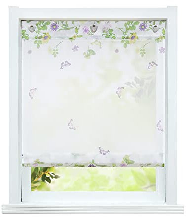 ESLIR Raffrollo ohne Bohren Voile Transparente Raffgardine mit Ösen Gardinen mit U-Haken Ösenrollo Modern Vorhänge Schmetterling Muster BxH 60x140cm 1 Stück