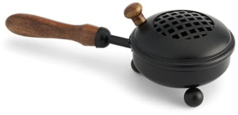 NKlaus Incensario de Hierro Ø8,5cm Mango de Madera Negro incensario de 22cm de Largo con Tapa 39146