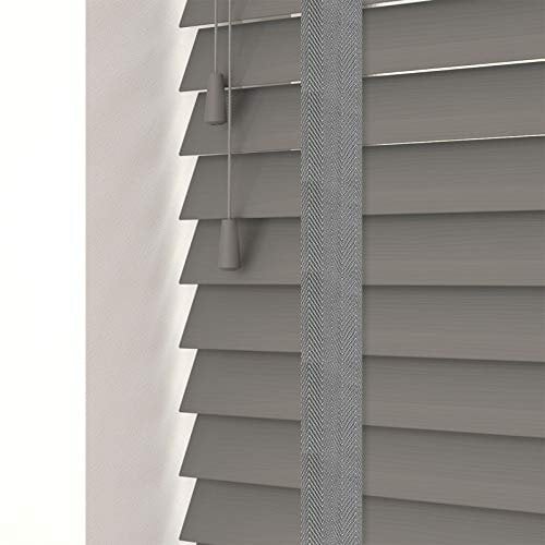 Custom Made To Measure Faux Wood Fine Grain Venetian Blinds With Tapes (50mm Slats) (UpTo 60cm (Width) x 130cm (Length), Smooth Grey)