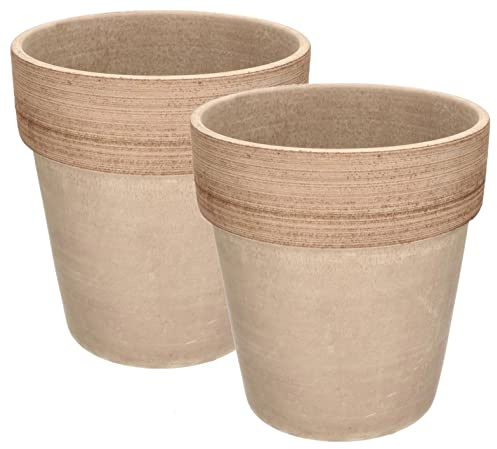 KOTARBAU® Lot de 2 pots de fleurs en terre cuite - En céramique - Diamètre : 23 cm - Résistant au gel - Bord nervuré - Café