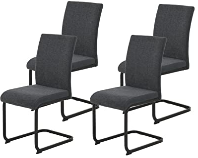 Hela Tische, 4er Set Esszimmerstuhl Schwingstuhl Linn, Webstoff+Mikrofaser Anthrazit, Vierkantgestell Schwarz, 140kg belastbar