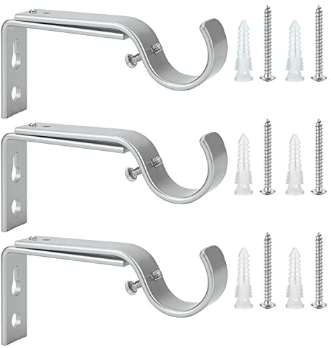 Ycolnaefllr Silver Curtain Rod Brackets, Set of 3 Heavy Duty 22-28mm | 3-pack brackets for 22-28mm poles. Sturdy steel holds 30 lbs. Adjustable. Perfect living room, bedroom. Easy install.