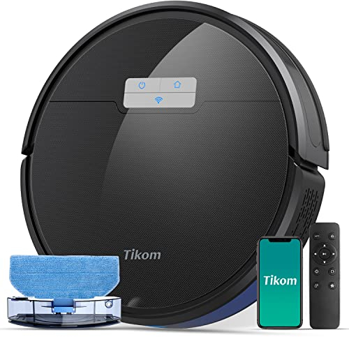 Tikom G8000 Pro Saugroboter mit Wischfunktion 2 in 1, Staubsauger Roboter, 4500Pa Starke Saugkraft Roboterstaubsauger, Selbstaufladend, WLAN, 150Mins Max, für Tierhaare, Teppich, Hartboden