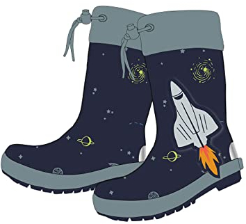 maximo Jungen Kindergummistiefel, Regenstiefel, navy/flint stone, Motiv SPACE, print patch, Refelx 3M, Stulpe (eu_footwear_size_system, toddler, numeric, medium, numeric_28)