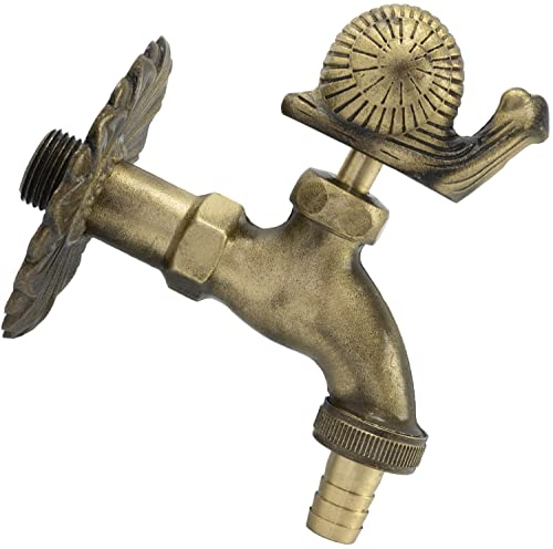 AERZETIX - C62134 - Wand-Spültischarmatur 1/2'' Schnecke spülbeckenhahn mit antikem retro-dekorationsgriff - brunnen ornament badezimmer vintage gartenarmatur - aus altmessing