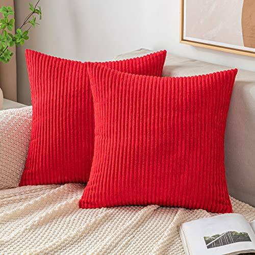 EMEMA Kissenbezug 50x50 cm Kordsamt Kissenbezüge Dekokissen Sofakissen Cord Kissenhülle Zierkissenbezug Kord Dekorative Weiche für Sofa Wohnzimmer Schlafzimmer 2er Set Rot
