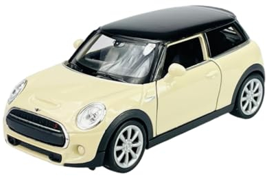 Welly Mini Cooper S F56 New Hatch 3 Türer Weiss Beige mit Schwarzem Dach 2014 1/34-1/39 Die Cast Neu Modell Auto