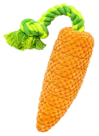 Pawty Dog Toys - Carrot Tug Rope Squeaky Gift - Cute Small to Medium Dogs - Durable Aggressive Chewer - Tug Rope Food Shaped Toy