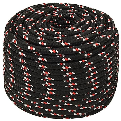 vidaXL Corde de Bateau Corde de Levage Câble d'Amarrage Ancrage Navire Lignes de Gréement Corde à Linge Noir et Rouge 14 mm 100 m Polypropylène