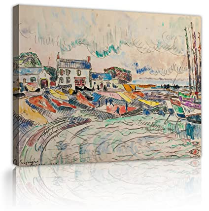 KAWAAI Paul Signac《Groix, Le nettoyage des voiles (1923)》Toile Peinture à l’huile Imprimer Affiche Illustration Image Moderne Décoration intérieure 60x80cm Cadre intérieur