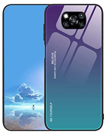 UPLAI Hülle für Xiaomi Poco X3 Pro/Poco X3 NFC, Slim Stoßfest Farbverlauf Handyhülle Case, Temperiertes Glas Rücken and Sanft TPU Silikon Bumper Schutzhülle Cover.Lila Grün
