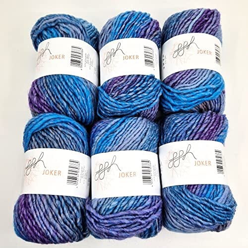 ggh Joker Box - 6 Knäuel - Schurwolle Mischung mit Farbverlauf - Wolle zum Stricken oder Häkeln Farbe 027 - Lila-Mauve-Blau meliert
