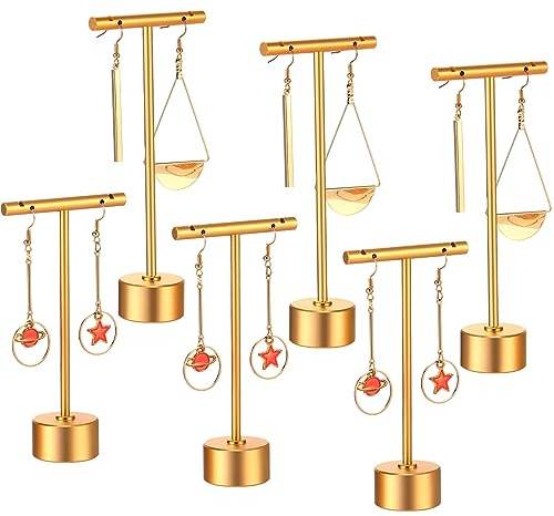 Kigeli 6 Pack Metal T-Bar Earring Display Stand Retail Earring Display Holder Detachable Jewelry Storage Rack for Selling Photography Prop, 2.4 x 5.3 x 4.5 inches, Metal