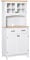 HOMCOM Freestanding Kitchen Cupboard, Kitchen Storage Cabinet with Framed Glass Doors, 2 Drawers, Microwave Counter, White