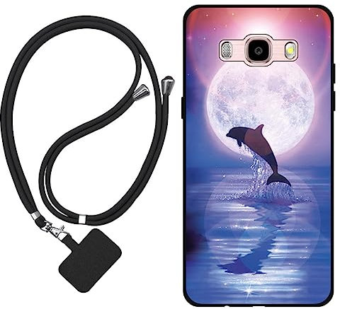 Sunrive Hülle Kompatibel mit Samsung Galaxy J5 2016 Case,matt Handyhülle Schutzhülle Etui TPU Backcover (Mond,Delphine,Meer) +1x Universale Handykette