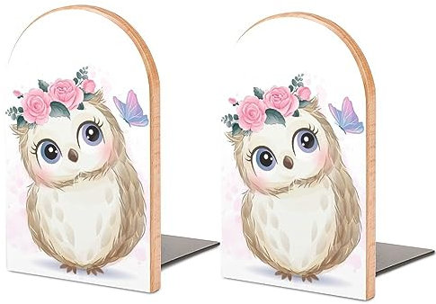 Serre-livres pour étagères pour contenir des livres, chouette mignonne avec imprimé papillon, petits bouchons de livres antidérapants en bois, décoration pour la maison, le bureau