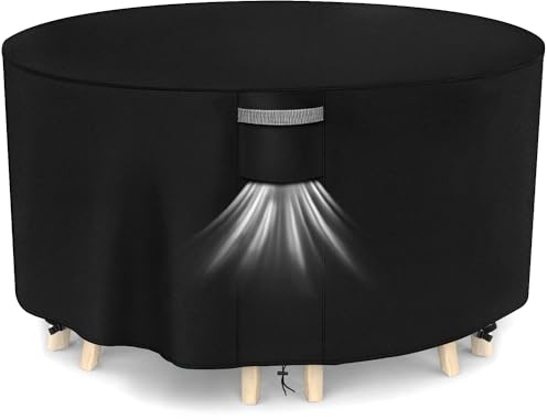 Dokon Abdeckung für Gartenmöbel Wasserdicht Winterfest 420D Oxford Gewebe Winddicht Anti-UV Abdeckplane Loungemöbel Möbelsets Sitzgruppe Gartentisch Schutzhülle Rund - Ø163x90cm